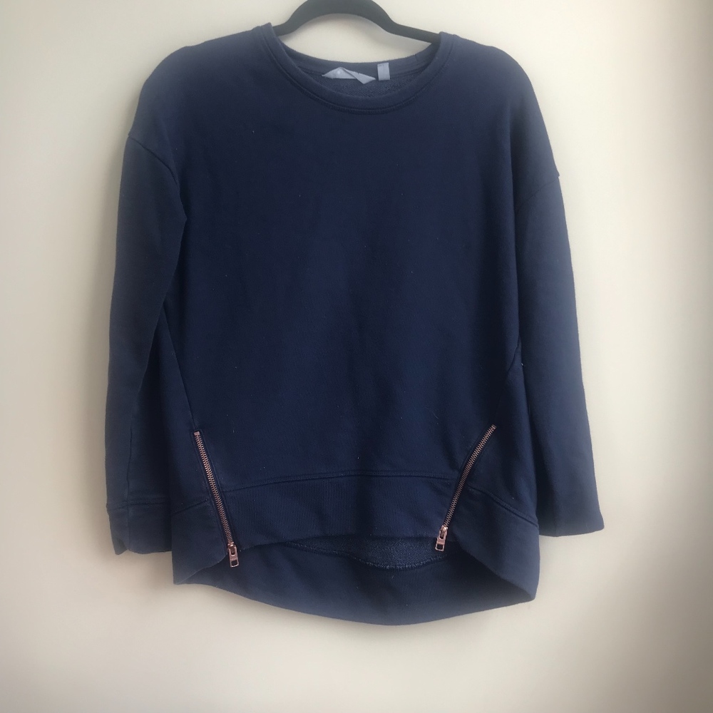 Athleta XS NavyBlue Pullover w. Rose Gold Zippers